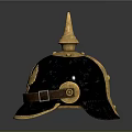 Vintage Military Helmet With Gold Spike Eagle Emblem And Leather Strap