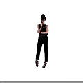 Stylish Woman In Black Sleeveless Jumpsuit Standing With Crossed Arms Against Gradient Blue Backdrop