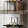 Elegant Modern Console Table Interior With Marble Wall Metal Frame And Decorative Paintings 3d model