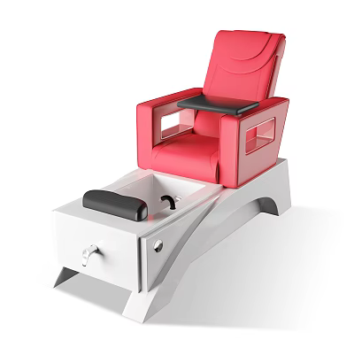 Comfortable Red Massage Chair with White Base Footrest and Armrests 3d model