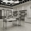 Elegant Luxury Showroom Interior With Golden Display Shelves And Marble Floor