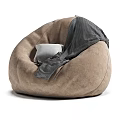 Plush Blue and Brown Bean Bag Chairs with Throw Blanket and Accent Pillow