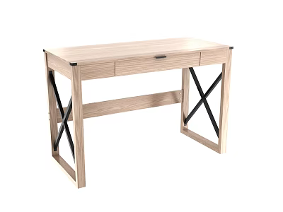 Modern Light Wooden Desk With Single Drawer And Black Crossed Legs 3d model