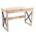 Modern Light Wooden Desk With Single Drawer And Black Crossed Legs