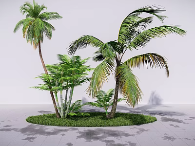 Tropical Arbor With Palm Trees Green Foliage And Grass On White Background 3d model