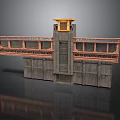 Industrial Dam Structure With Gray Concrete Walls Orange Metal Framework And Yellow Top Unit