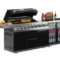 Modern Outdoor Grill With Stainless Steel Design Cooked Food Bread Basket And Beverages Refrigerator
