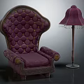 Luxurious Purple Diamond Tufted Single Sofa With Gold Accents And Floor Lamp