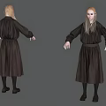 Game Movie Character Blonde Long Hair Dark Dress Belt Black Stockings Brown Shoes Front Back