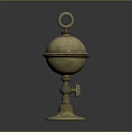 Vintage Brass Decorative Ornament Set With Ring Top Spherical Body And Base