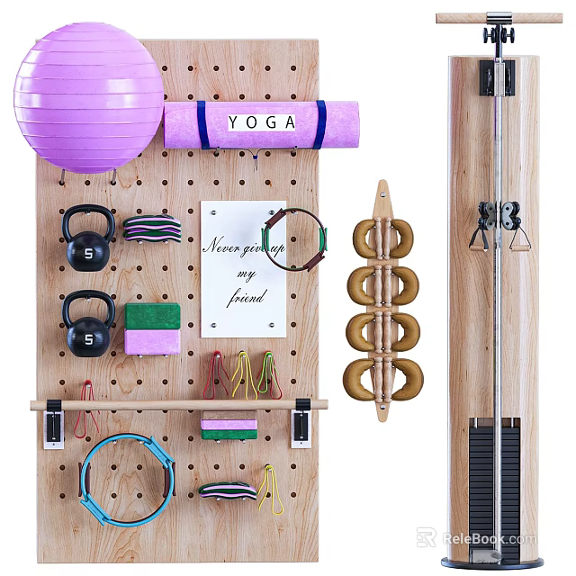 Home Gym Wall Mounted Storage With Yoga Ball Mat Kettlebells Resistance Bands 3d model 