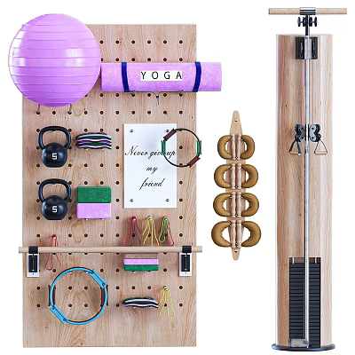 Home Gym Wall Mounted Storage With Yoga Ball Mat Kettlebells Resistance Bands 3d model