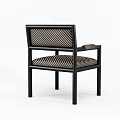 Modern Dining Chairs With Armrests Striped Seat And Backrest Black Frame Design