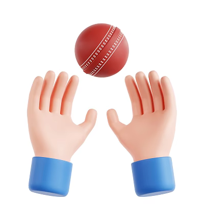 Red Cricket Ball Sports Equipment Being Caught By Hands With Blue Sleeves 3d model