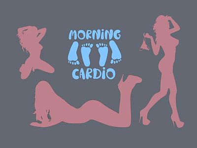 Multiple Pink Women Silhouettes With Blue Footprints On Gray Background Morning Cardio 3d model