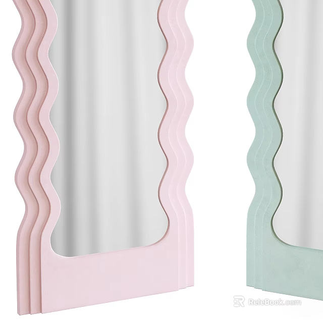 Decorative Mirrors With Wavy Frames In Pink And Light Green Colors 3d model 
