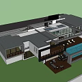Modern Detached Villa With Large Glass Windows Swimming Pool And Outdoor Lounge Chairs