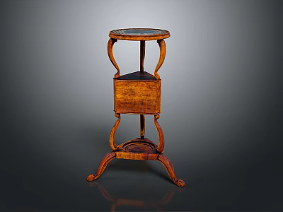 Traditional Wooden Tiered Garden Accent Stand with Curved Legs and Round Top 3d model