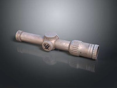 Weapon Scope With Silver Metallic Finish Adjustment Knobs And Detailed Emblem Design 3d model