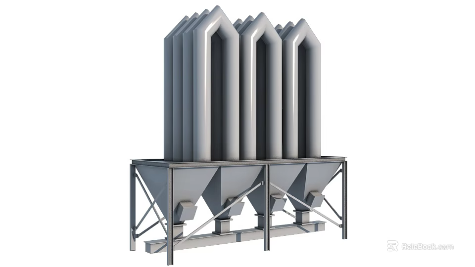 Industrial Equipment With Multiple Vertical Cylindrical Units On Metal Frame Support Structure 3d model 