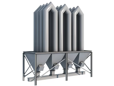 Industrial Equipment With Multiple Vertical Cylindrical Units On Metal Frame Support Structure 3d model