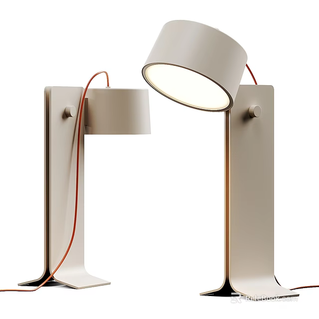 Modern Minimalist Table Lamp With White Shade Red Cable And Stable Stands 3d model 