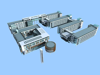 Modern School Buildings Complex With Connected Teaching Wings And Circular Structure 3d model