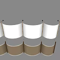 Elegant Ceiling Drapery With Curved Beige Fabric And Gold Mounting Rods