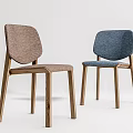 Modern Single Chairs With Wooden Legs And Brown Blue Fabric Upholstery Design