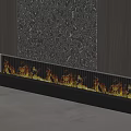 Modern Linear Fireplace With Flaming Fire And Textured Wall Wooden Panel