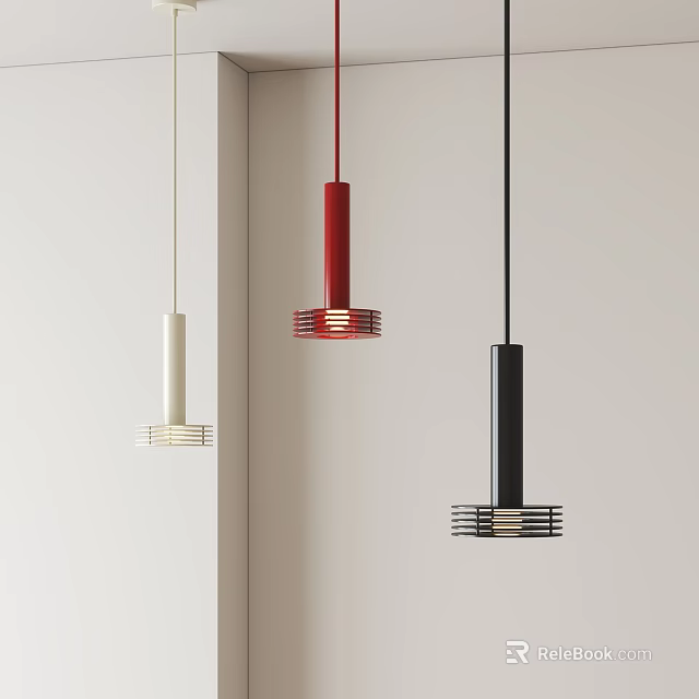 Modern Minimalist Pendant Lights in White Red Black Hanging in Contemporary Space 3d model 