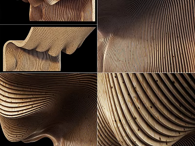 Double Bed With Wooden Wave Pattern Curved Design And Modern Structure 3d model