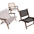 Stylish Leisure Chairs With Wooden Frames And Various Weave Mesh Patterns 3d model