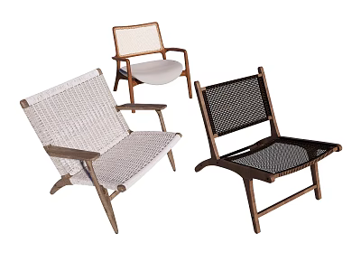 Stylish Leisure Chairs With Wooden Frames And Various Weave Mesh Patterns 3d model