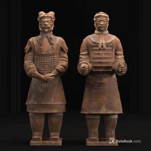 Ancient Chinese Terracotta Warrior Sculptures With Detailed Armor And Standing Posture 3d model 