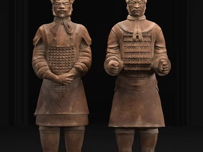 Ancient Chinese Terracotta Warrior Sculptures With Detailed Armor And Standing Posture 3d model
