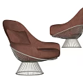 Modern Brown Leisure Chair With Curved Backrest Upholstered Seat And Spiral Metal Base
