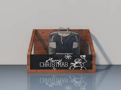 Wooden Hinged Door With Christmas Snowman Decor And Merry Lettering 3d model