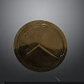 Ancient Round Brass Shield Featuring V Shaped Pattern And Worn Metallic Texture 3d model