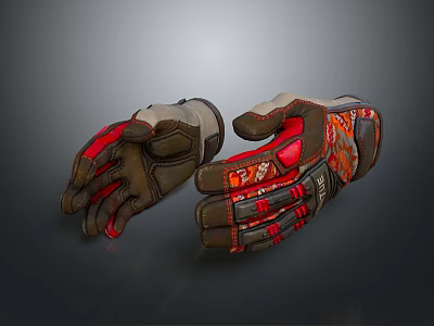 Patterned Red Black Orange Gloves With Leather Synthetic Material For Daily Use 3d model