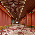 Traditional Chinese Architecture Red Door With Gold Nails Stone Lions And Decorative Beams