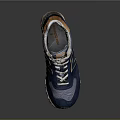 Blue Sneakers With White Laces Orange Accents Mesh Upper Leather Details And Brown Sole
