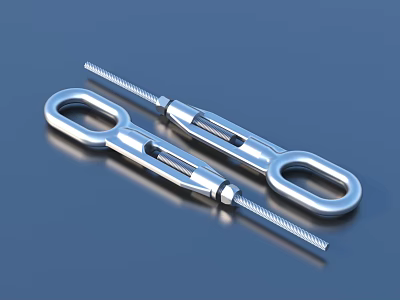 Silver Metal Connector Tools With Ring Ends And Threaded Rods Design 3d model