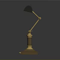 Elegant Lamp Combination With Gold Metal Arm Wooden Base And Black Lampshade Design