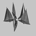Colorful Sailboat Yacht Models With White Gray Sails And Red Blue Hulls