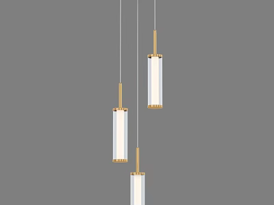 Three Modern Pendant Lights With Gold Metal Frames And White Cylindrical Shades 3d model