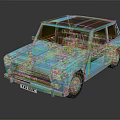 Blue Retro Small Car With Brown Roof And Classic Exterior Design