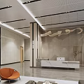 Elegant Modern Reception Area Design With Large Digital Screen Sofa And Marble Elements