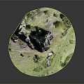 Wooden Stone Natural Landscape Model with Rock Formations and Green Grass