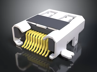 Precision Electronic Connector With White Housing And Yellow Metal Pins For Electrical Devices 3d model